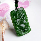 Natural Green Hand-carved Jade Pendant Men Women Necklace