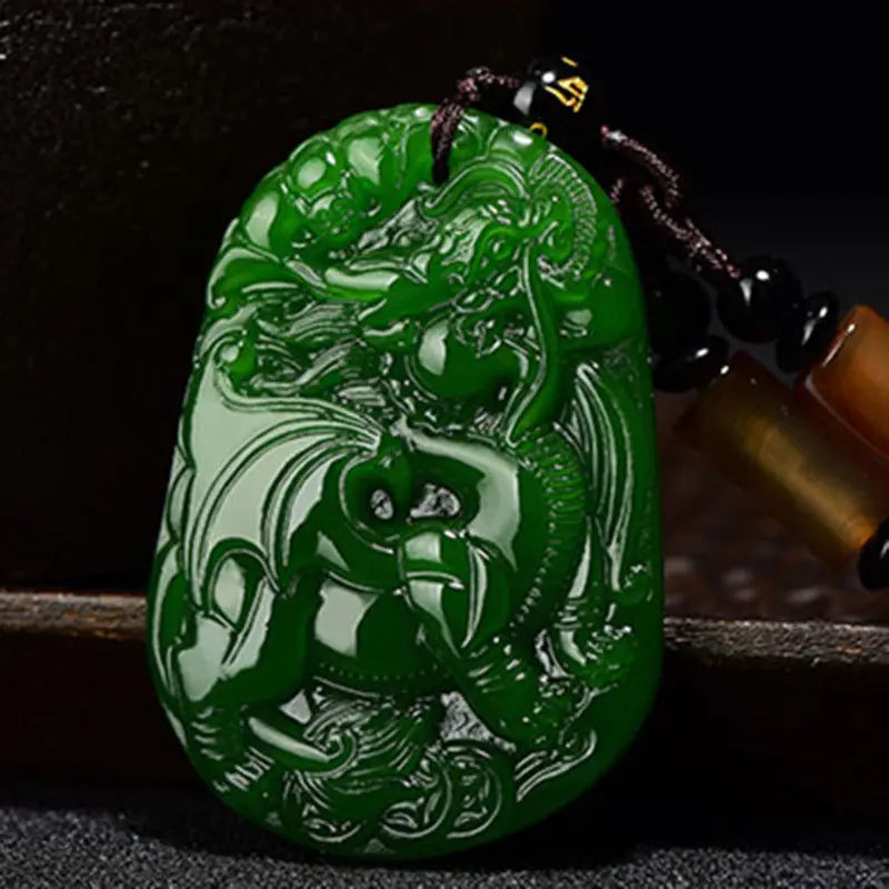 Hand-carved Green Jade Pendant - Men and Women Necklace