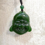 Green Hand-carved Buddha Head Jade Pendant Necklace