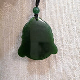 Green Hand-carved Buddha Head Jade Pendant Necklace