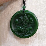 Natural Green Butterfly Peony Jade Pendant Necklace