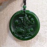 Natural Green Butterfly Peony Jade Pendant Necklace