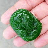 Hand-carved Carp Jade Pendant, Zodiac Necklace Gift