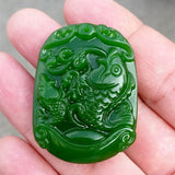 Hand-carved Carp Jade Pendant, Zodiac Necklace Gift