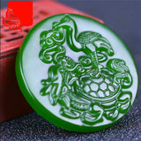 Green Hand-carved Crane Jade Pendant Jewelry Dragon Turtle Necklace