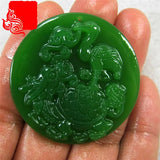 Green Hand-carved Crane Jade Pendant Jewelry Dragon Turtle Necklace