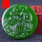 Green Hand-carved Crane Jade Pendant Jewelry Dragon Turtle Necklace