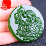 Green Hand-carved Crane Jade Pendant Jewelry Dragon Turtle Necklace