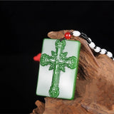 Green Hand-carved Jade Cross Pendant Jesus Necklace Gift Men Women