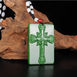Green Hand-carved Jade Cross Pendant Jesus Necklace Gift Men Women