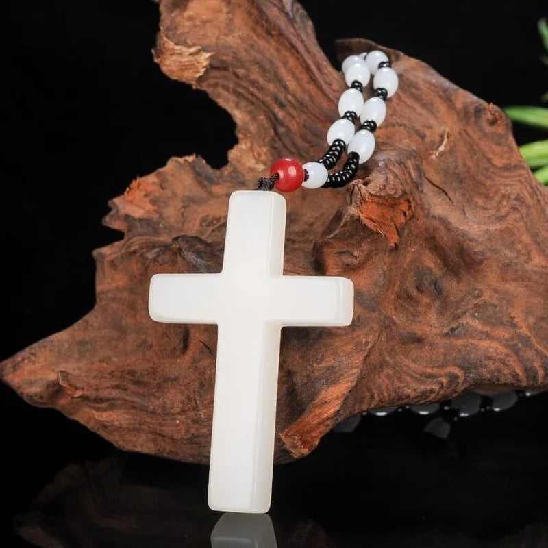 Hand-carved Cross Jade Pendant Jesus Cross Necklace Gift