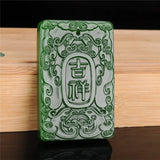 Natural Green Hand-carved Double-sided Jade Pendant with Dragon and Phoenix