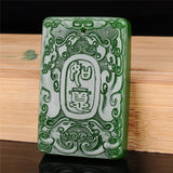 Natural Green Hand-carved Double-sided Jade Pendant with Dragon and Phoenix