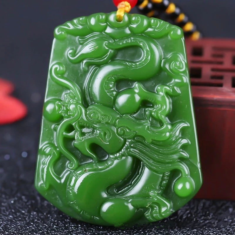 Green Dragon Jade Pendant Zodiac Necklace Gift