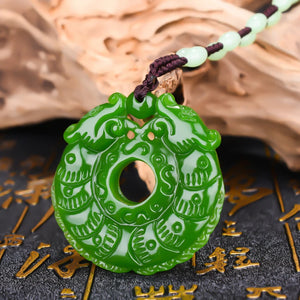 Dragon Jade Pendant Necklace Safety Buckle Spinach Green Double Animal Pendant