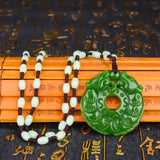 Dragon Jade Pendant Necklace Safety Buckle Spinach Green Double Animal Pendant