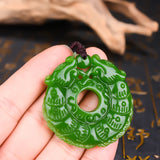 Dragon Jade Pendant Necklace Safety Buckle Spinach Green Double Animal Pendant