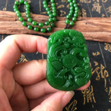 Green Dragon & Phoenix Jade Pendant Couple Necklace Gift