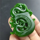Green Hand-carved Dragon and Phoenix Jade Pendant Necklace