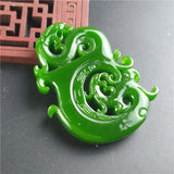 Green Hand-carved Dragon and Phoenix Jade Pendant Necklace