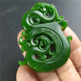 Green Hand-carved Dragon and Phoenix Jade Pendant Necklace