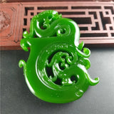 Green Hand-carved Dragon and Phoenix Jade Pendant Necklace