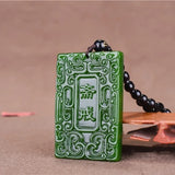 Green Hand-carved Jade Pendant Necklace Men Women Peace Gift