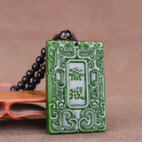 Green Hand-carved Jade Pendant Necklace Men Women Peace Gift