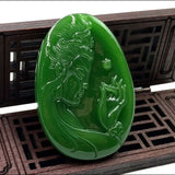 Green Hand-carved Guanyin Jade Pendant Men Women Bodhisattva Necklace