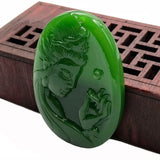 Green Hand-carved Guanyin Jade Pendant Men Women Bodhisattva Necklace