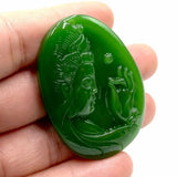 Green Hand-carved Guanyin Jade Pendant Men Women Bodhisattva Necklace