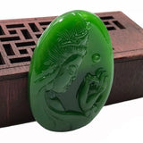 Green Hand-carved Guanyin Jade Pendant Men Women Bodhisattva Necklace