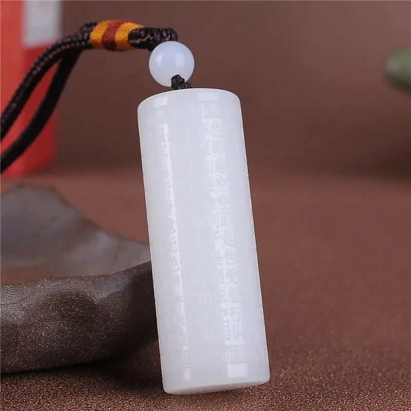 Green Hand-carved Heart Sutra Jade Pendant Necklace Gift
