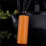 Green Hand-carved Heart Sutra Jade Pendant Necklace Gift