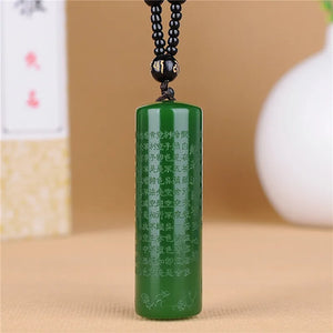Green Hand-carved Heart Sutra Jade Pendant Necklace Gift