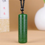 Green Hand-carved Heart Sutra Jade Pendant Necklace Gift