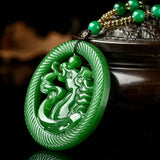 Hand-carved Horse Jade Pendant Bat Necklace