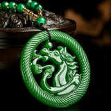 Hand-carved Horse Jade Pendant Bat Necklace