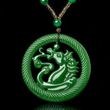 Hand-carved Horse Jade Pendant Bat Necklace