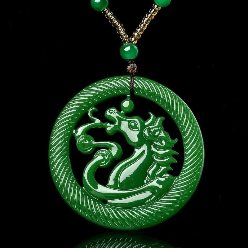Green Hand-carved Horse Jade Pendant Necklace