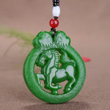 Hand-carved Green Jade Horse Pendant Men Women Necklace Accessory