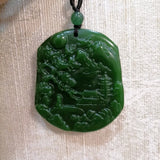 Natural Green Hand-carved Jade Landscape Pendant Jewelry Gift