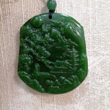 Natural Green Hand-carved Jade Landscape Pendant Jewelry Gift