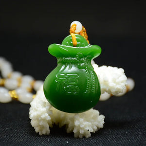 Green Hand-carved Lucky Bag Jade Pendant Necklace