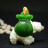 Green Hand-carved Jade Lucky Bag Pendant Jewelry for Men and Women