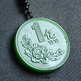 Hand-carved Money Jade Pendant - Green Natural Jewelry for Men and Women