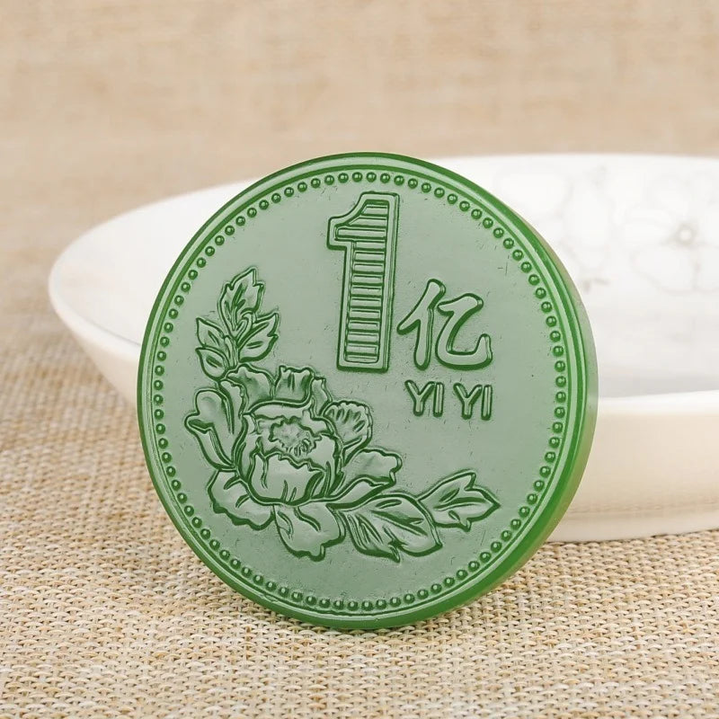 Hand-carved Money Jade Pendant - Green Natural Jewelry for Men and Women