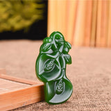 Green Hand-carved Orchid Jade Pendant Necklace Gift