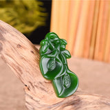 Green Hand-carved Orchid Jade Pendant Necklace Gift