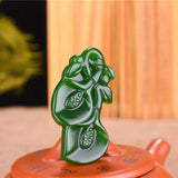 Green Hand-carved Orchid Jade Pendant Necklace Gift